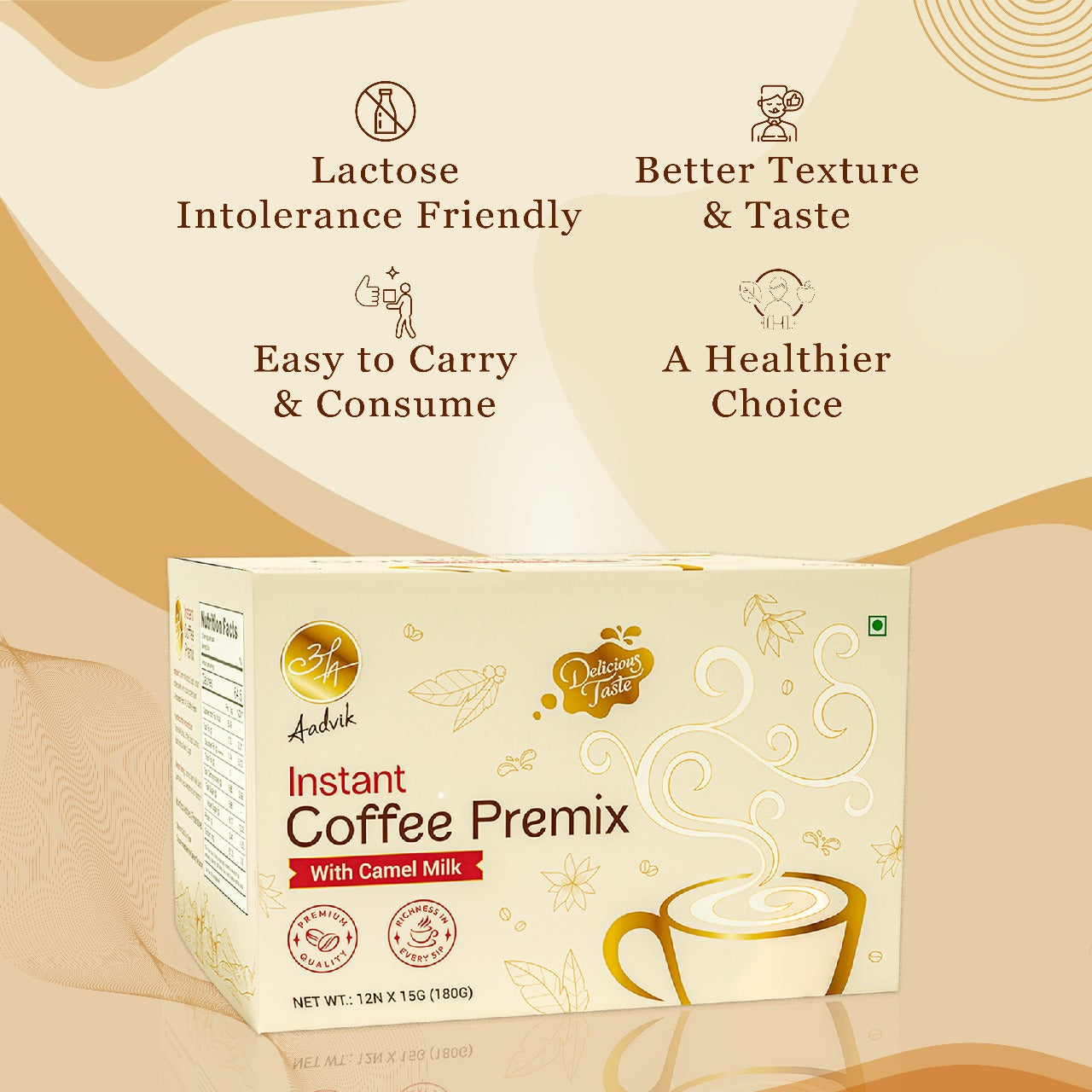 Coffee Premix | Nutrient Rich Instant Coffee Infusion with Camel Milk 15g x 12 Sachets 180g
