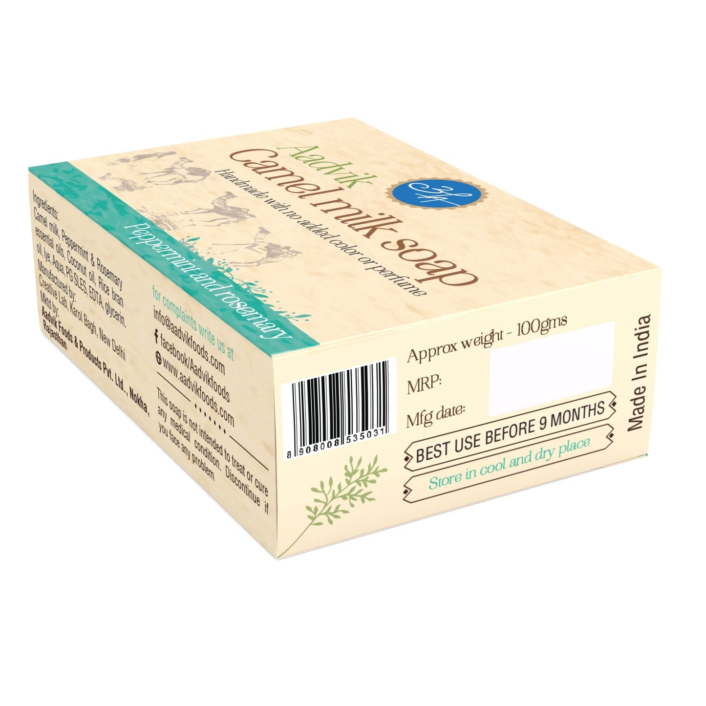 Camel Milk Soap With Peppermint & Rosemary Essential Oil | 100gm