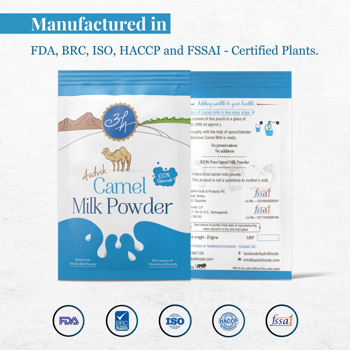 Plain Camel Milk Powder । Single-Serving Sachet । Freeze-dried